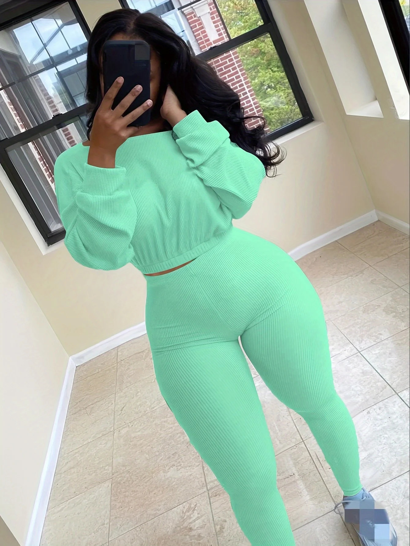 Letter y Women Two Piece Ribbed Tracksuits Fall Spring Long Sleeve Sweatshirt and Skinny Pants Set 251110