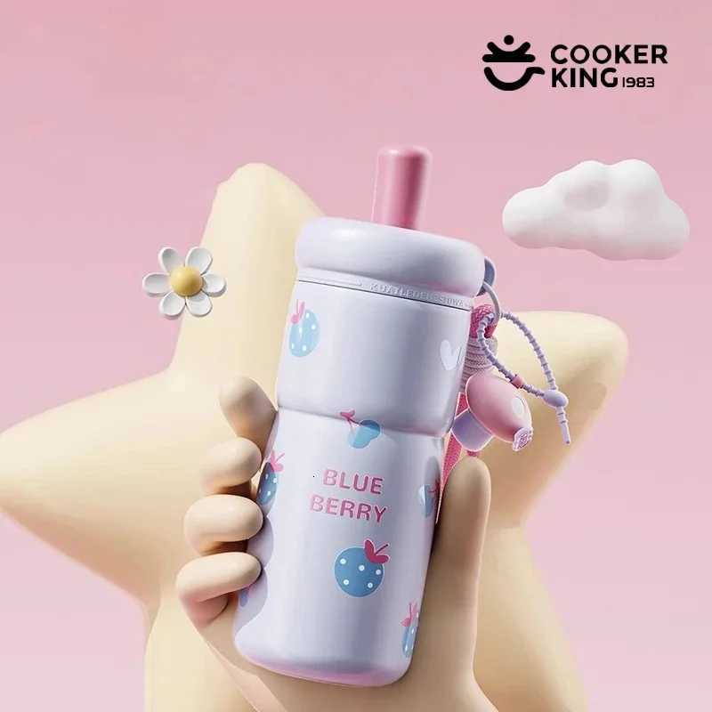 Fashionable cup 680ml Thermos Cup with Straw Stainless Steel Ceramic Inner Insated Cup Cartoon Travel g Portable Water Bottle Y251110