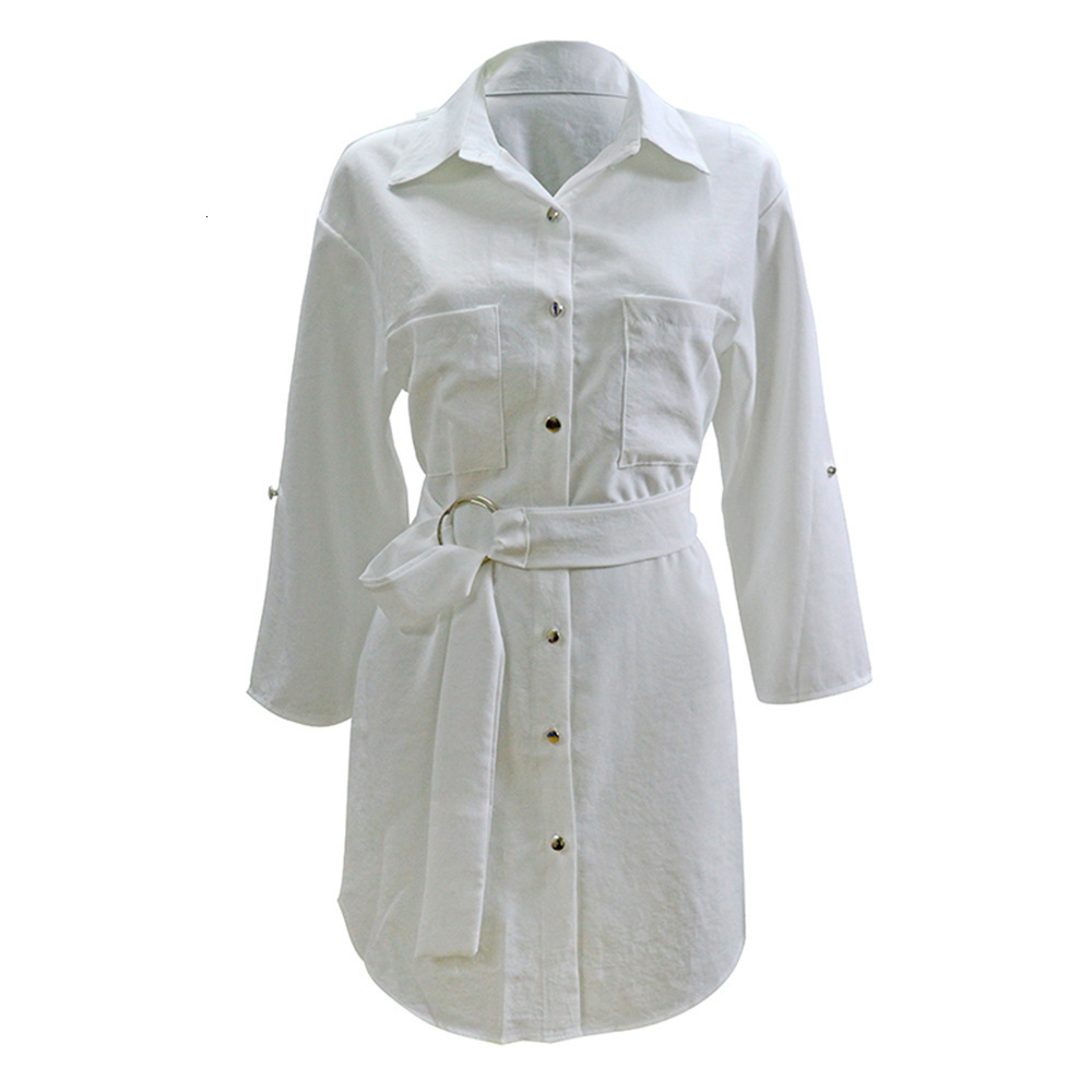 2025 Summer Lace Up Cardigan Solid Color Pull Sleeve Shirt Dress