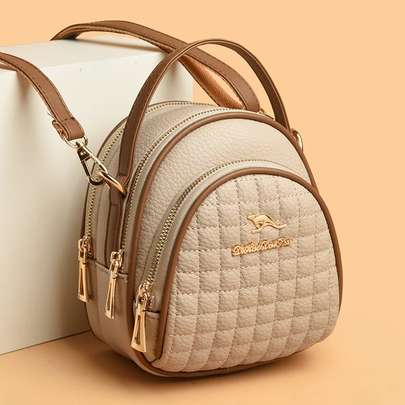 Casual Women Shoulder Messenger Bag Fashion Color Blocking Leather Multi Layer Zipper Handbags Lady Travel Mobile Bag and Wallet R251110