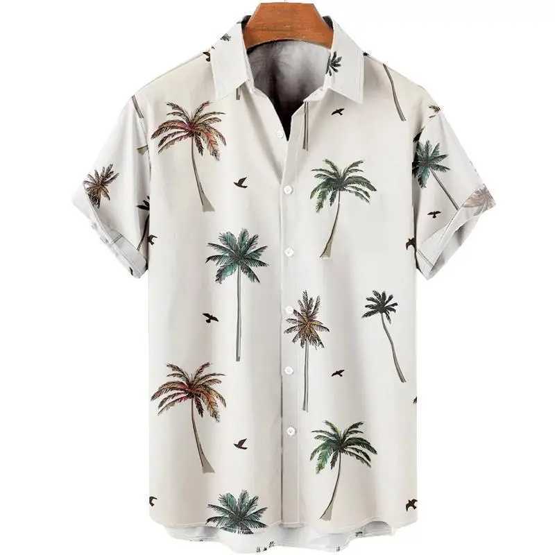 New 3D oversized geometric print Hawaiian summer beach casual mens short sleeved top comfortable Chinese style X250410