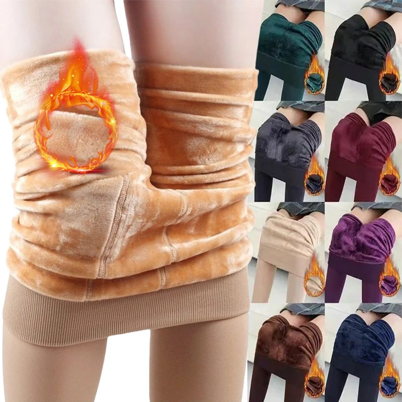 Colorful Fleece Lined Tights Winter Women Thermal Pantyhose for Female Panty Polar Skin Black Effect Stockings Thermal Leggings 251105