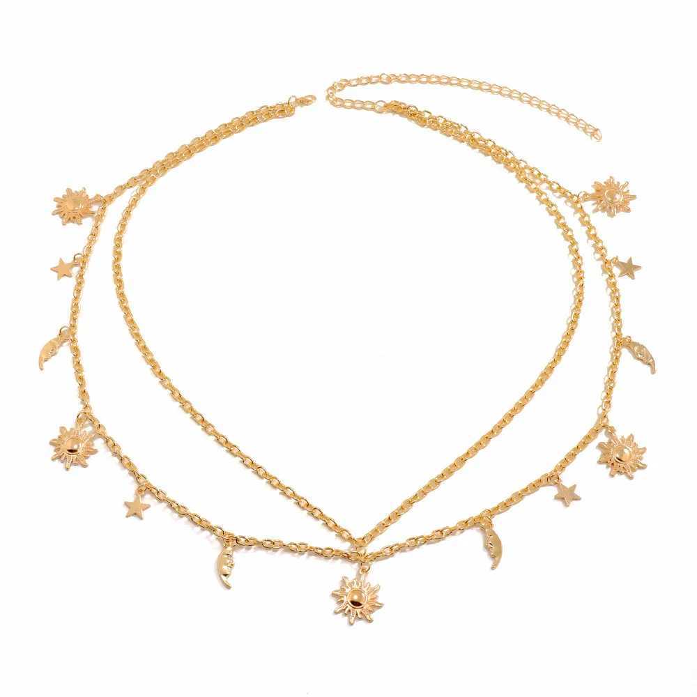 Personalized double-layer retro style Sun Moon Star Tassel alloy waist chain womens body chain jewelry X250410