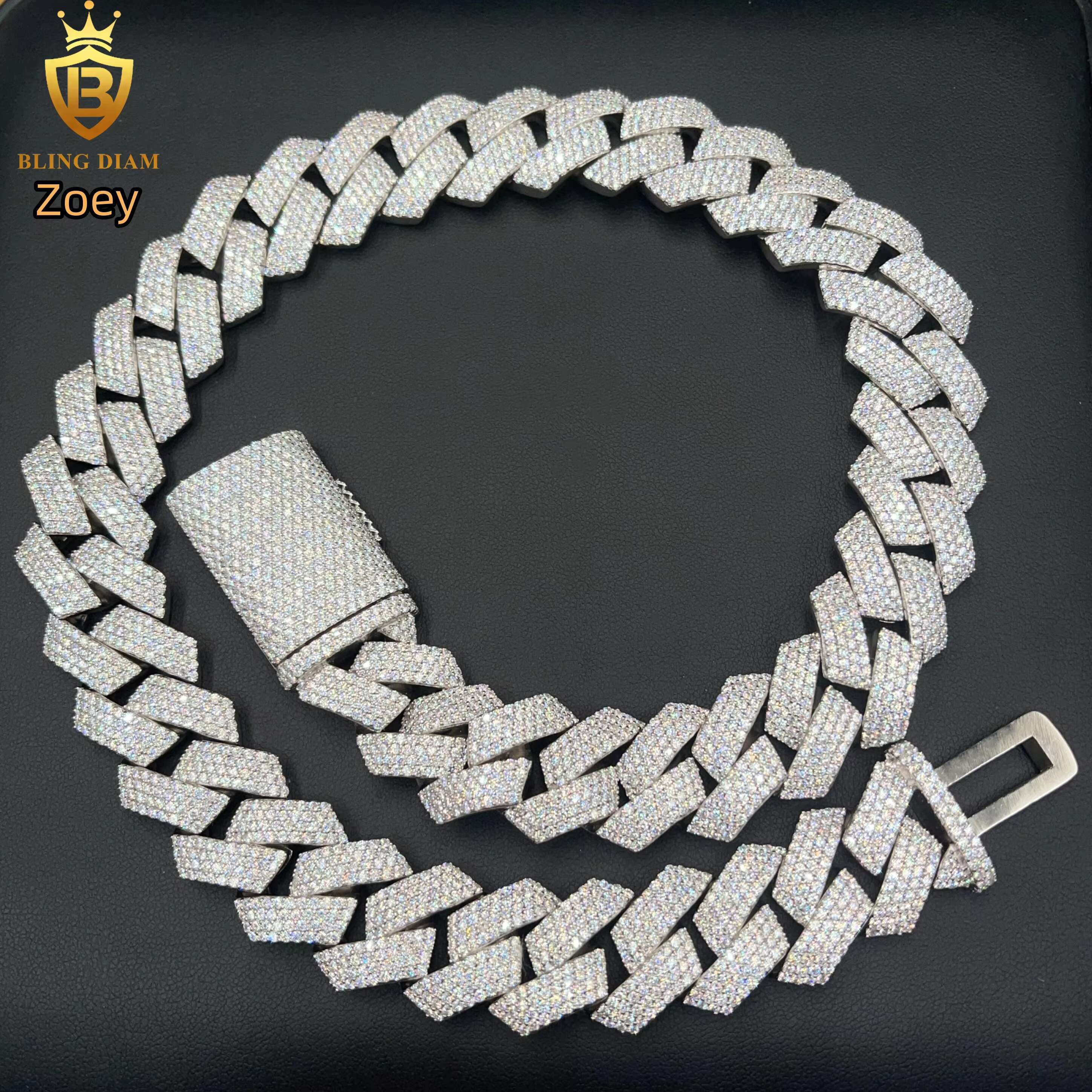 20mm 4Rows Hip Hop Rapper Jewelry Vvs Moissanite 925 Silver Iced Out High Quality Miami Cuban Link Chain for Men