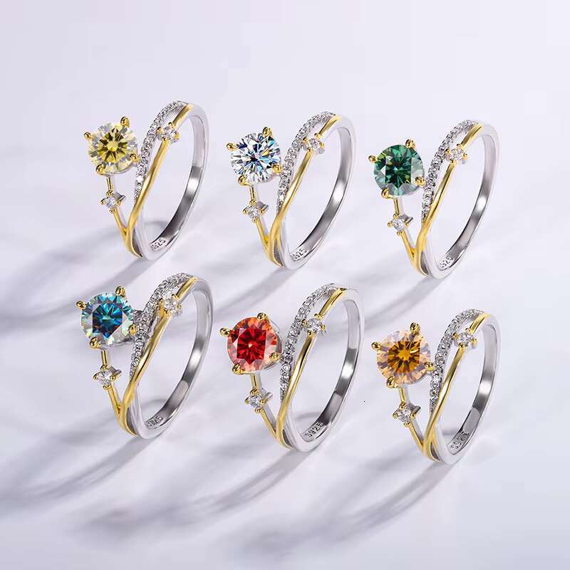 Dropshipping S925 Silver Plated 1 Karat Wedding Ring Factory in Stock Supply Silver Engagement Promise Ladies Moissanite Ring