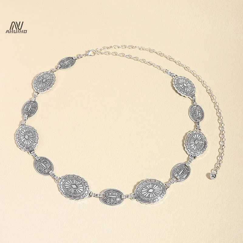 Vintage style Wen metal waist chain with adjustable decorative circular carving chain and high-end accessories X250410