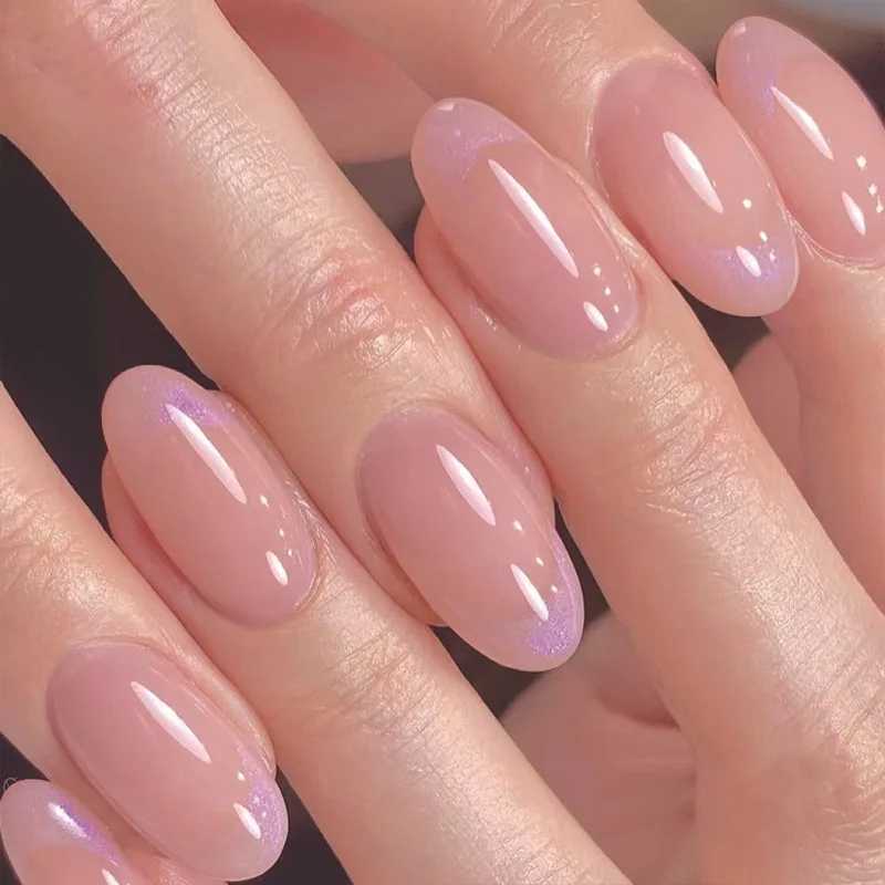 24 pieces of French simple fake nails Ins white edge nude fake nails tip almond stick nail patch W250410