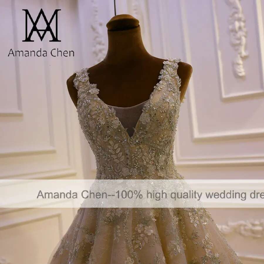 Customized AM768 Cap Sleeve Lace Applique Low Back Champagne Simple Wedding Dress