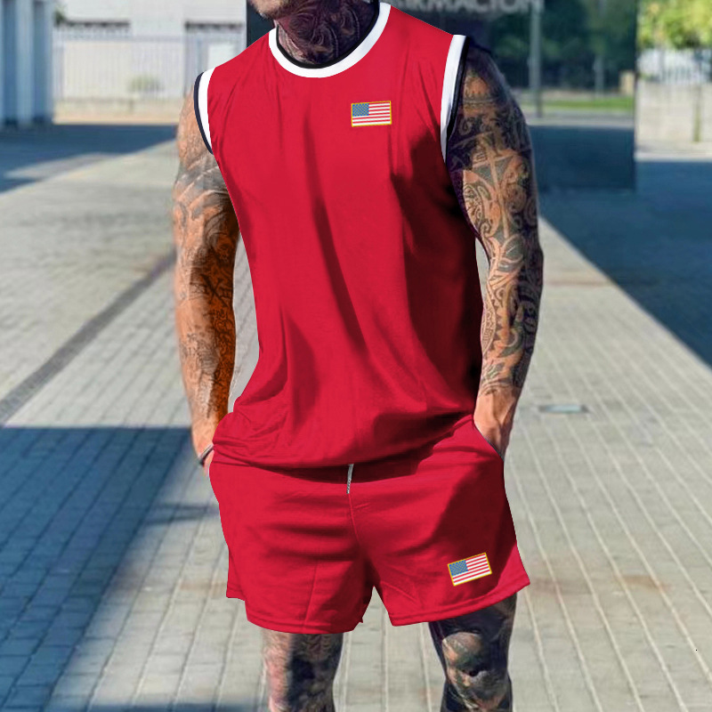 2024 Summer New Casual Sports Basketball Suit Set for Men Trendy Sleeveless Top for Men