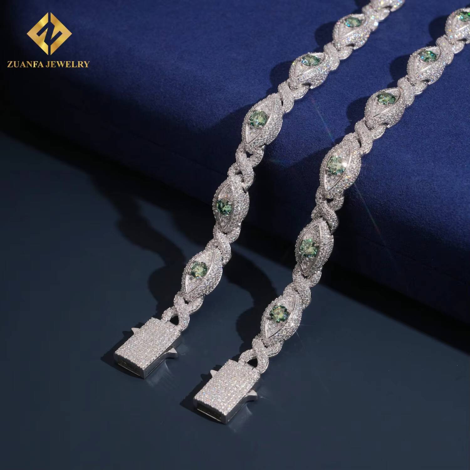 Iced Out VVS Moissanite Diamond 925 Sterling Silver Hip Hop Jewelry Evil Eyes Green Blue Bracelet for Men