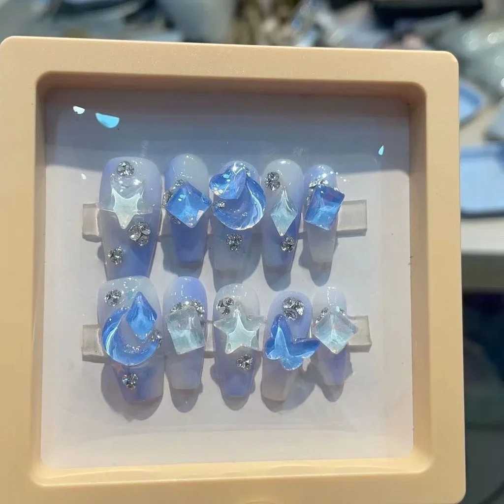 Blue Halo Fake Nail Star Moon Nail Patch Diamond Nail Art Fairy Nail Girl Gift W250410