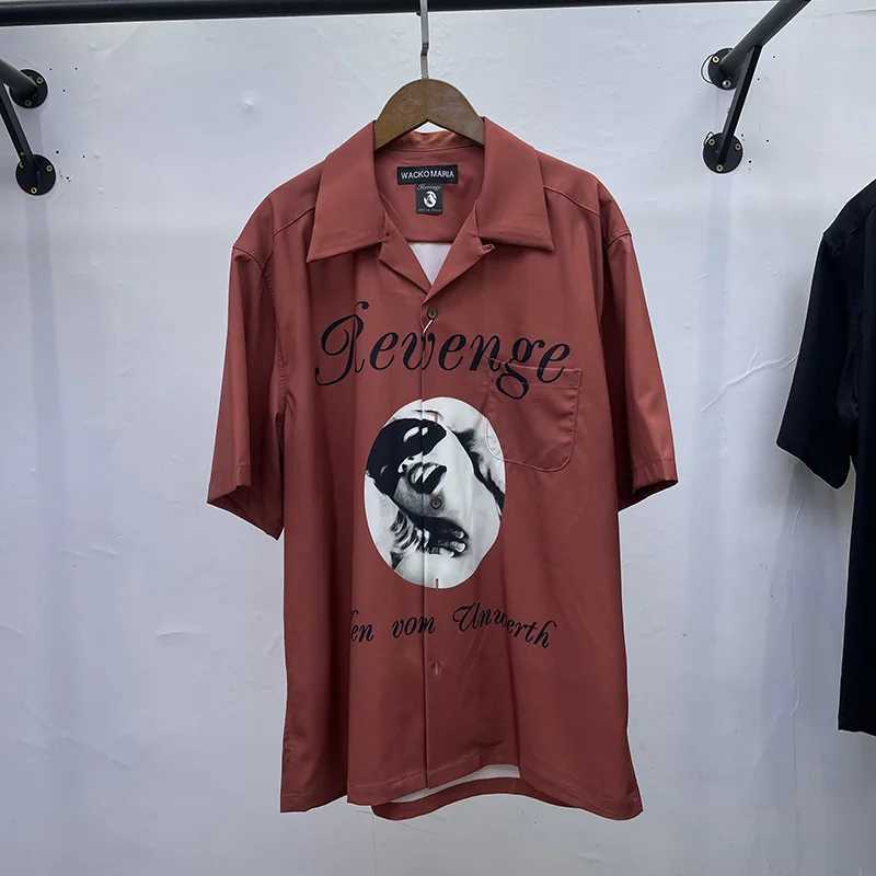 25SS Hawaii WACKO MARIA Mens Retro Loose Black Grey Red Long Sleeve Collar Top Summer X250410