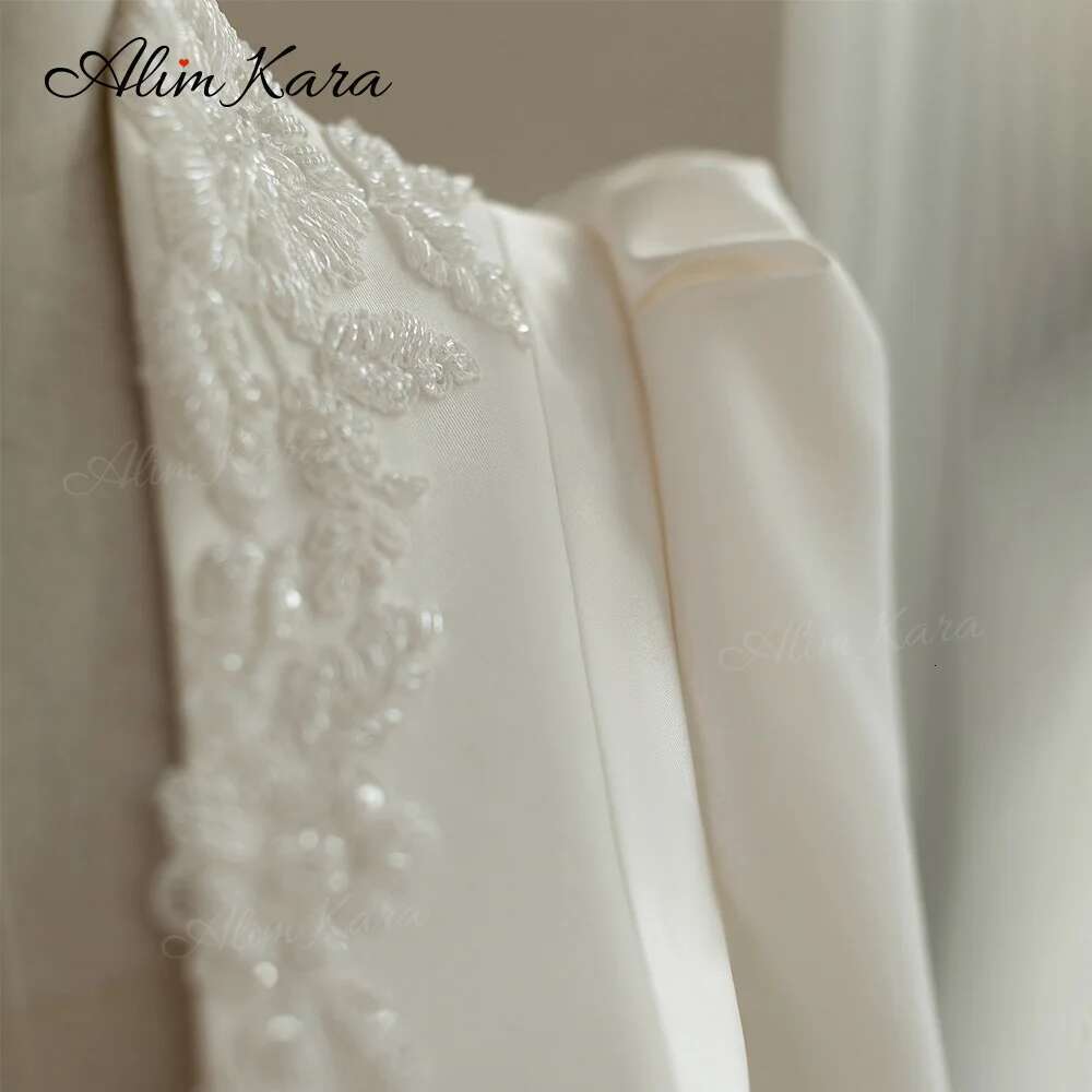 Alim Kara V-neck Ball Gown Wedding Dress 2025 Classic Beaded Satin customized Bridal Beach Princess B346 Party Vestido De Novia