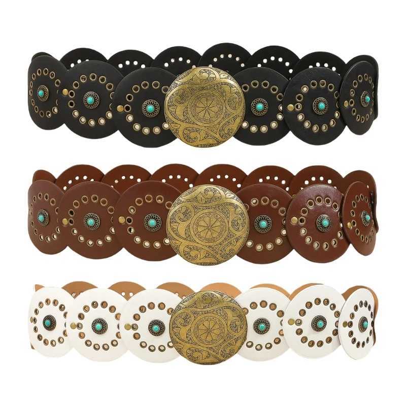 Carved Buckle Round Disc Belt Used for Wenpunk Belt 2000s Bohen PU Womens Belt Cool Western Belt X250410
