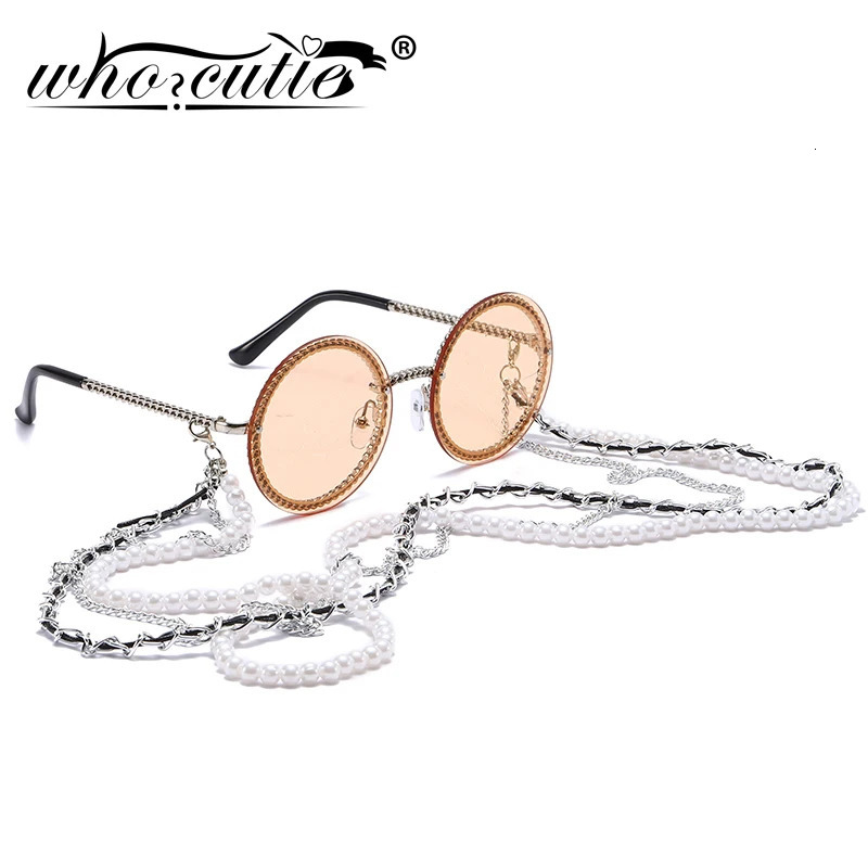 Retro Round Sunglasses Womens Pearl Chain Accessories Retro Gold Frame Sunglasses Womens Shadows 250409