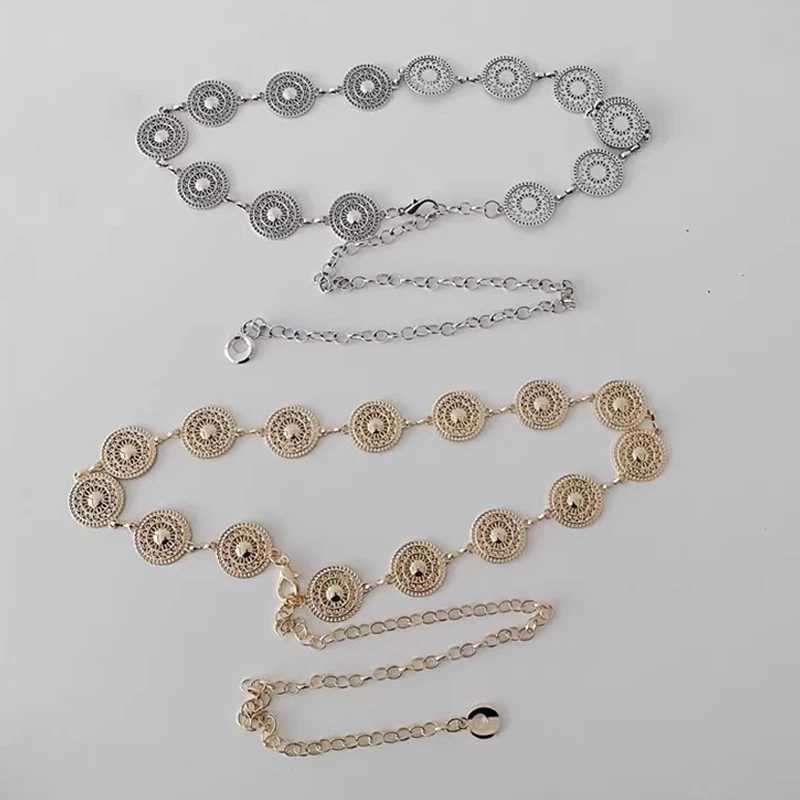 Gold adjustable buckle long waistband dress with fashionable body chain suitable for vintage style open metal X250410