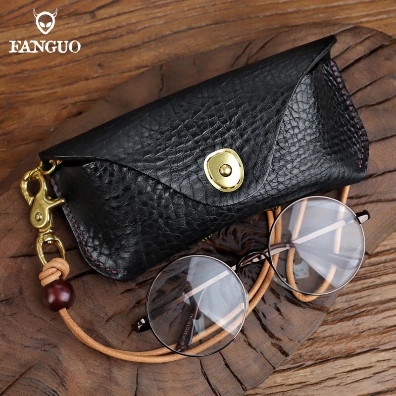 1 piece of retro leather glasses case thick leather sunglasses holder portable storage bag glasses pocket box 250409