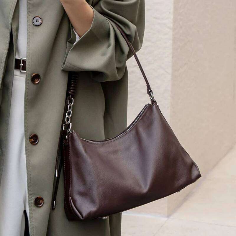 Burminsa Cowhide Genuine Leather Underarm Shoulder Bags For Women 2025 Luxury Designer Crossbody Hobos Crescent Ladies Handbags