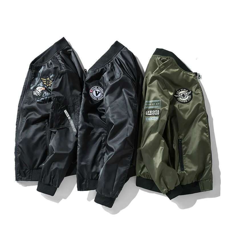 Winter Bomber Military Pilot Badge Fashion Double Side Wear Motorcycle Jacket Autumn Youth Men Clothing Pocket