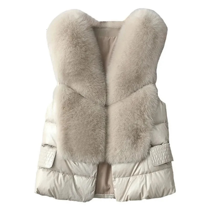 Vest Coat Autumn Short Down Jacket Women I Fox Fur Female Winter Wear OutCoat waistcoat Sleeveless 251110