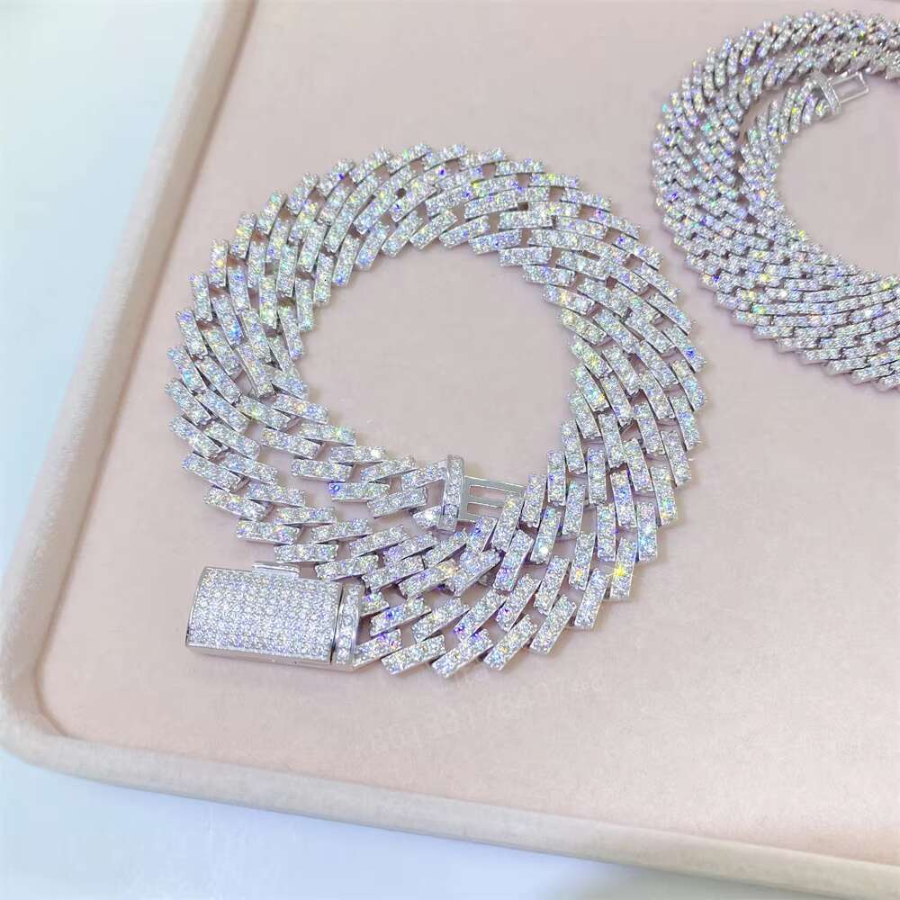 Hip Hop 8mm Iced Out Cuban Link Chain 925 Sterling Silver Moissanite Necklace for Men Women Iced Out Diamond Chain Jewelry