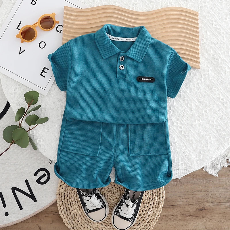 Boys suit 0-5 years old childrens short sleeved polo shirt casual shorts two-piece set comfortable clothing 250409