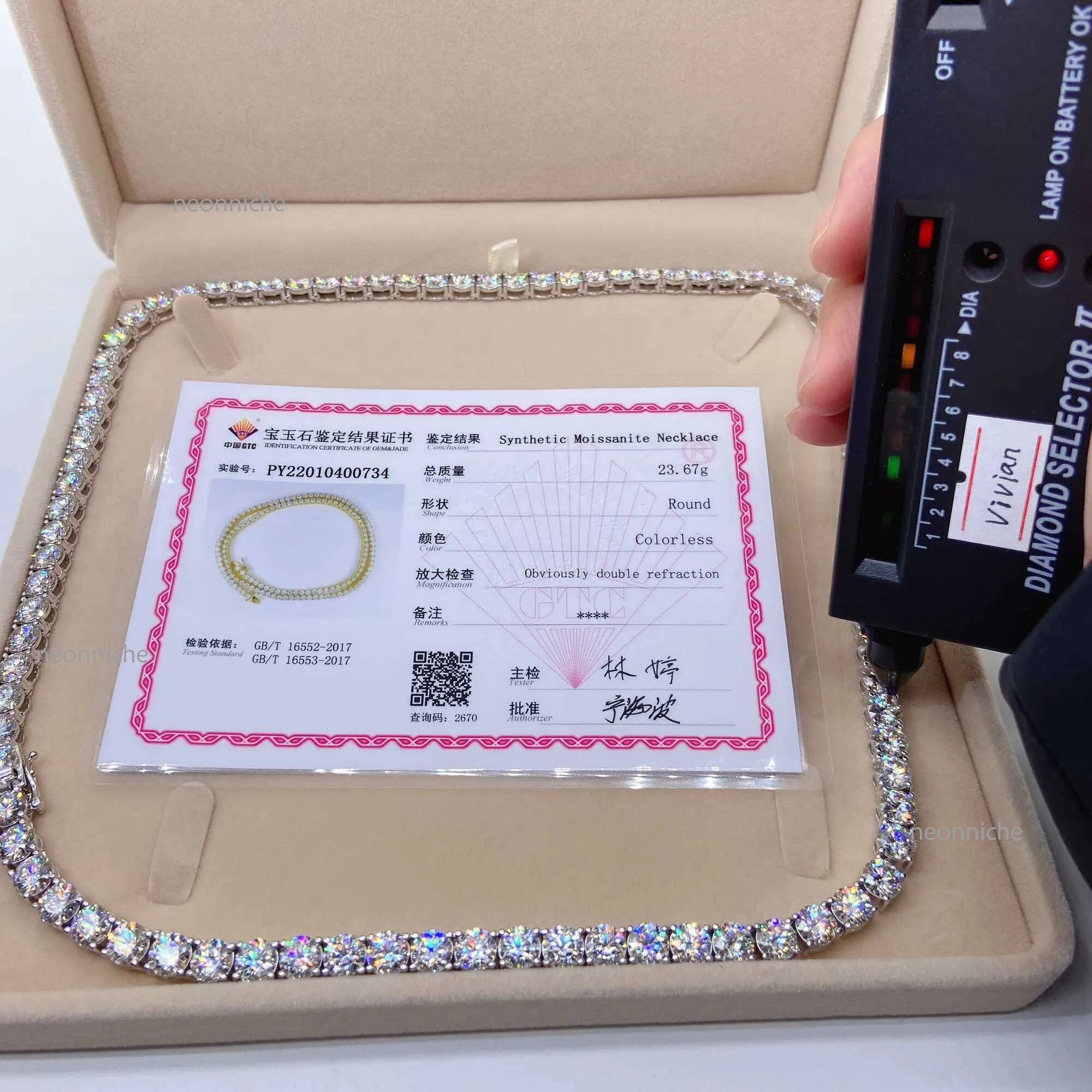 Hip Hop Jewelry Sterg Sier Pass Tester Dia VVS Moissanite Tennis Chain AAA