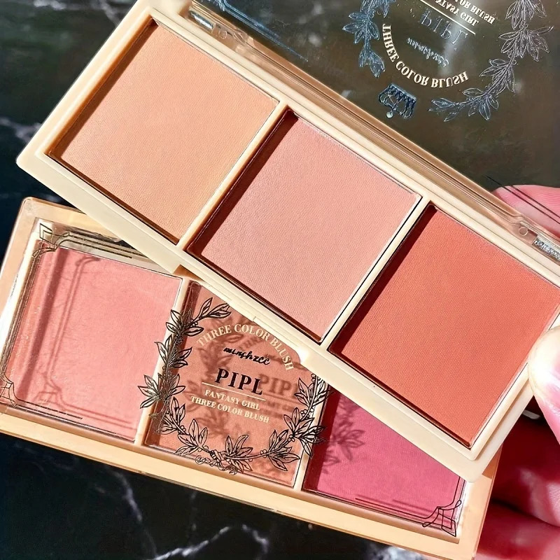 Three color powder blusher nude makeup natural matte milk tea orange persistent red palette 250325