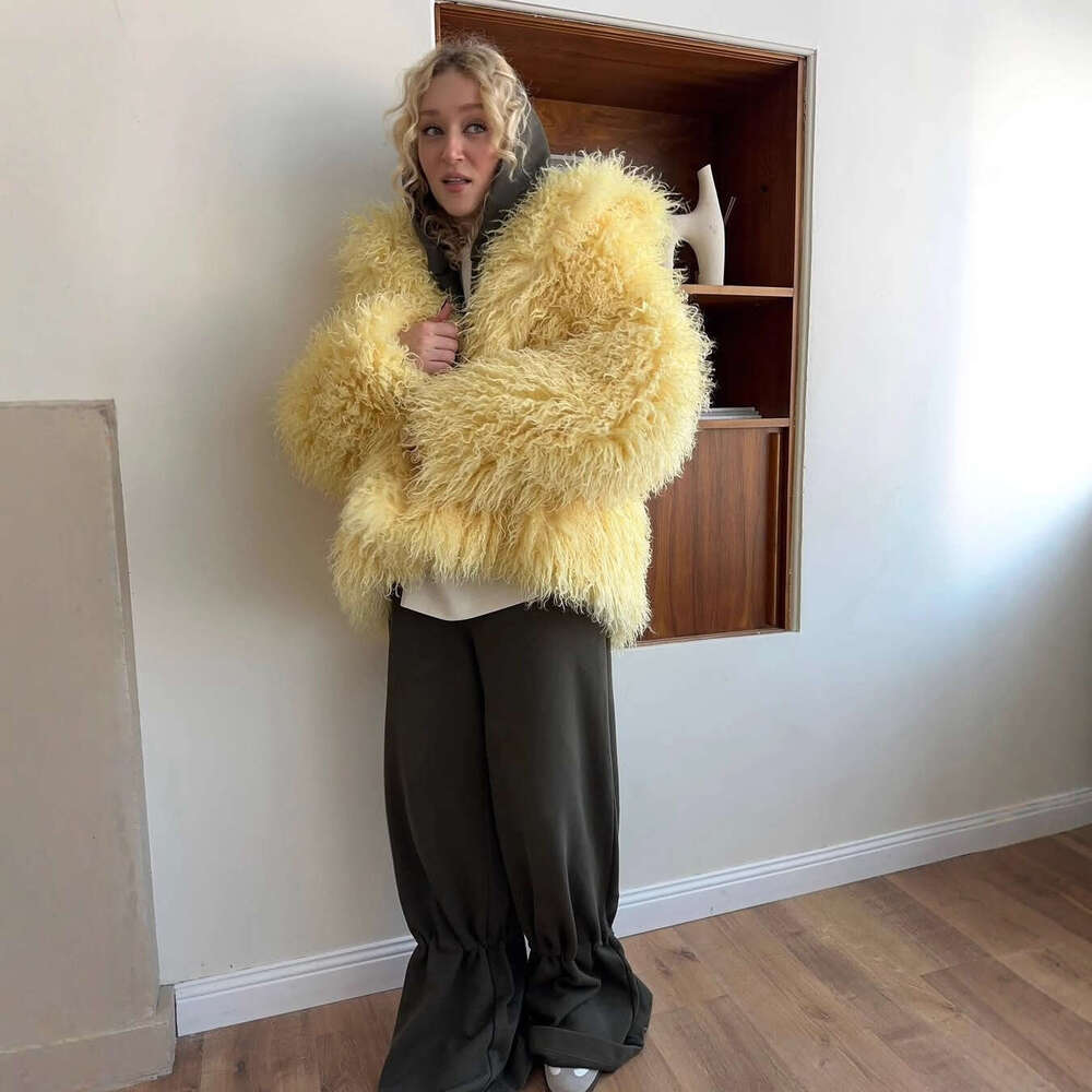 Cross-Border Yellow Plush European and American Style Faux Fur Coat for Women Oversize Outfit Top