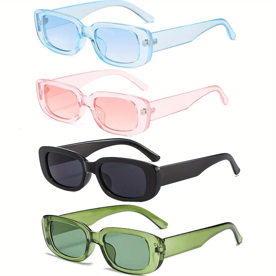 4pieceset rectangular framed sunglasses for women candy colored Y2K fashion retro outdoor glasses UV400 250410
