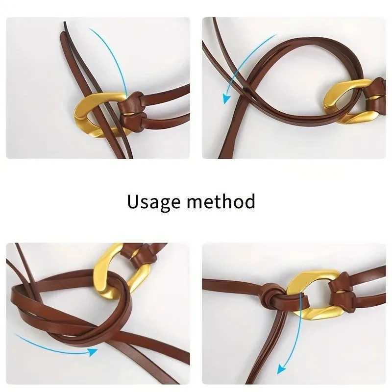Knot Fem waist chain thin belt retro double-layer real belt gold buckle womens fashion belt X250410