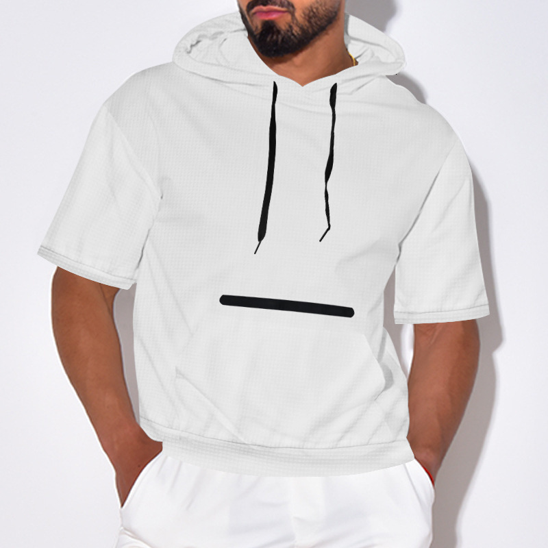 2024 Summer New Mens Casual Hooded Short sleeved T-shirt Solid Color Mens Top T-shirt