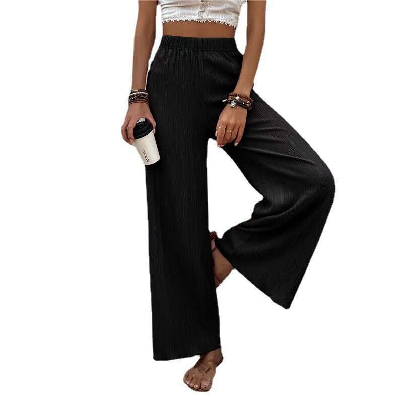 2025 New Foreign Trade Fashion European and American Cross-Border 1688 Women's Casual Loose Slimming Wrinkled Wide-Leg Long Pants