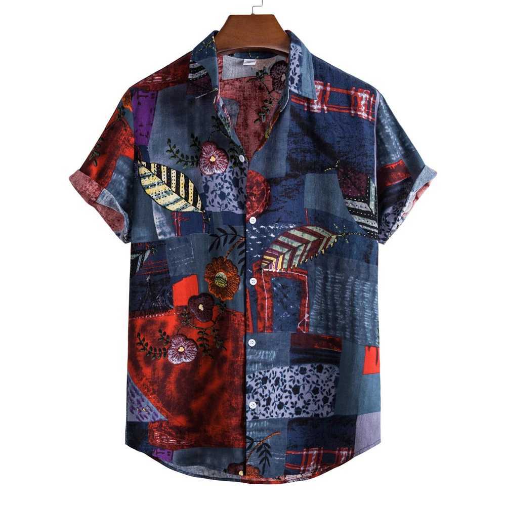 2025 New Hawaii Red Leaf Tropical Shirt Mens Top Summer Casual Short Sleeve Button Chemical Loose Vacation Beach X250410