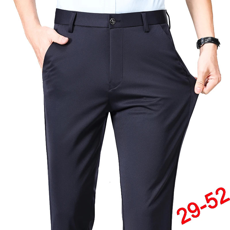 Plus Size Trousers Men Business Suit Pants Stretch Formal Dress Big Man Classic Black 251110