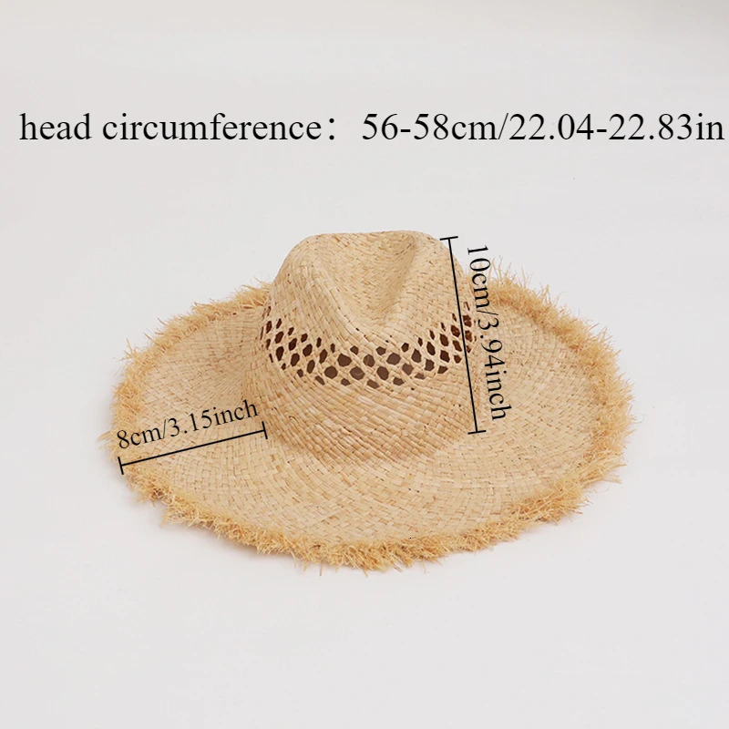 Korea Seaside Vacation Raffia Beach Hat Womens Hand Woven Straw Woven Panama Sun Hats Fashion Jazz Top West Cowboy Straw Hat 250409