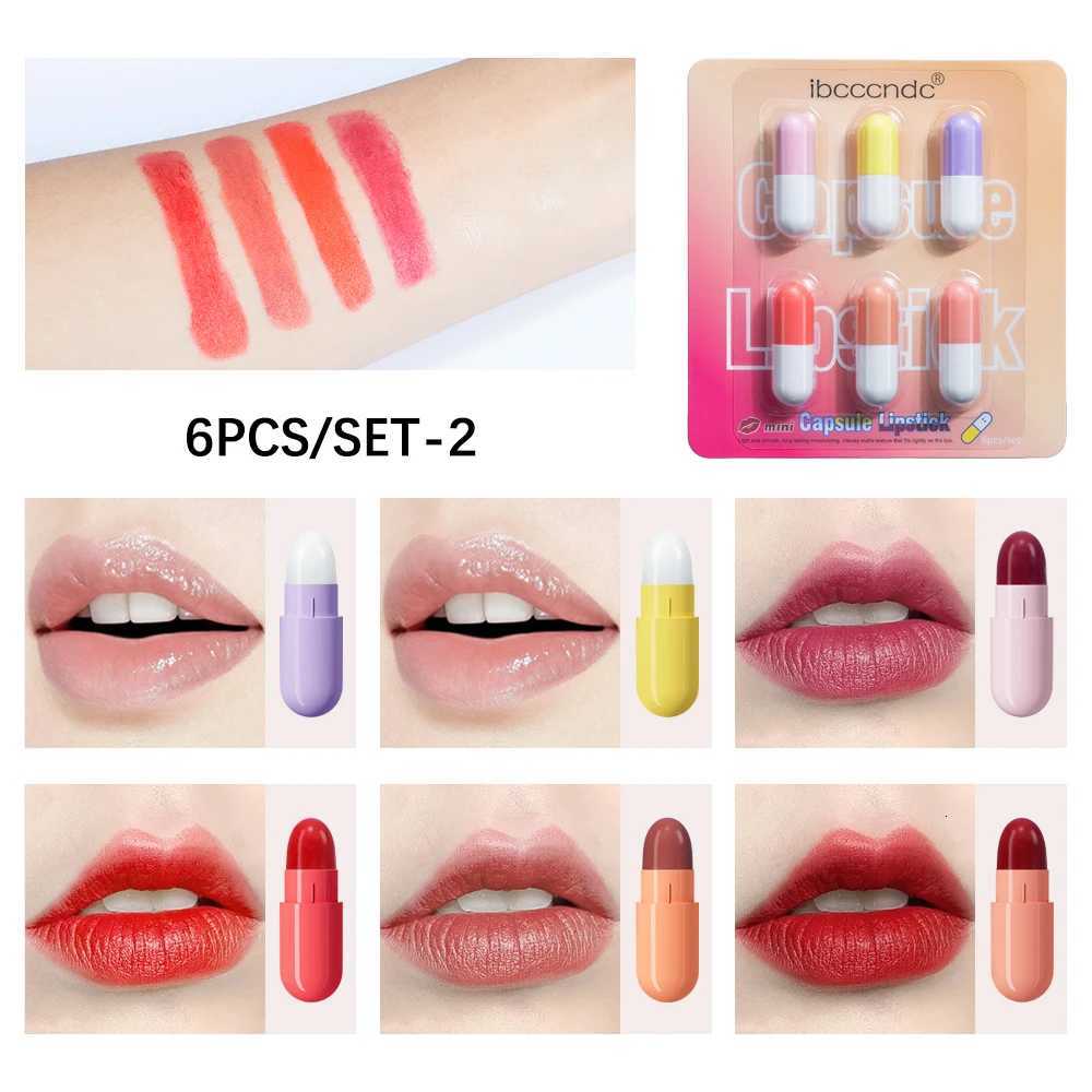 6Pcs/Set Mini Capsule Lipstick Waterproof Long-Lasting Moisturizing Non-stick Cup Carry Pill Lipstick Kit Lips Makeup For WomenT251110