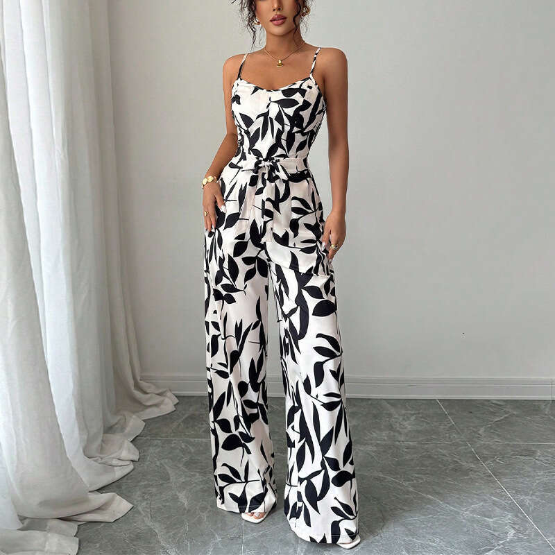 Amazon Cross-Border Foreign Trade Zebra Pattern Strap Jumpsuit Women's Clothing 2025 Summer European and American Sexy One-Piece Long Pants for W