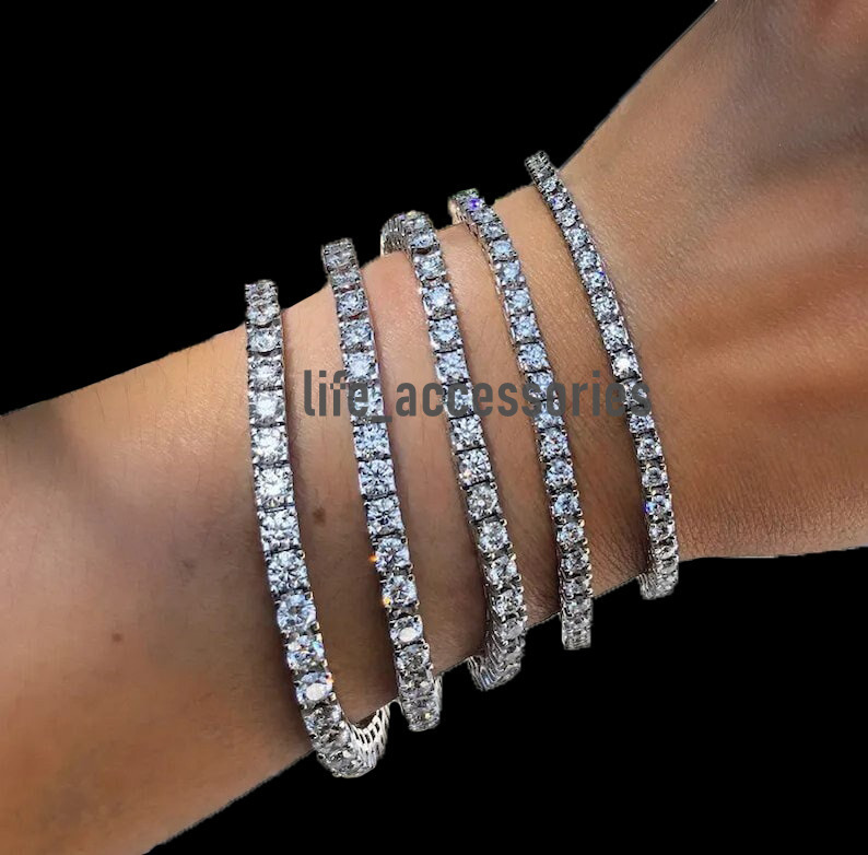 Lab Created Diamond Bracelets 925 Sterling Silver Bracelet 3mm/4mm/5mm D Color VVS Moissanite Tennis Bracelet