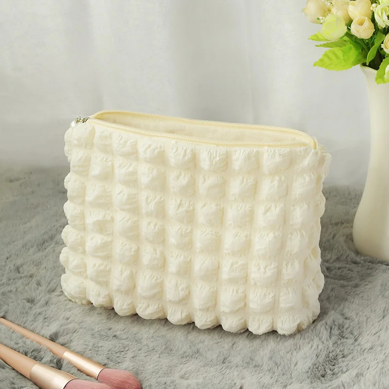 Travel Organizer Portable Zipper Soft Makeup Pouch for Lady Boho Reusable Bubble Cloth Capacity Cosmetic Bag 251110