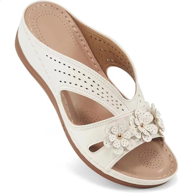 Womens Slippers Casual Flower Hollow Wedge Beach Shoes Outdoor Fashion Platform Comfortable Non-slip Sandals Plus size 43 250402
