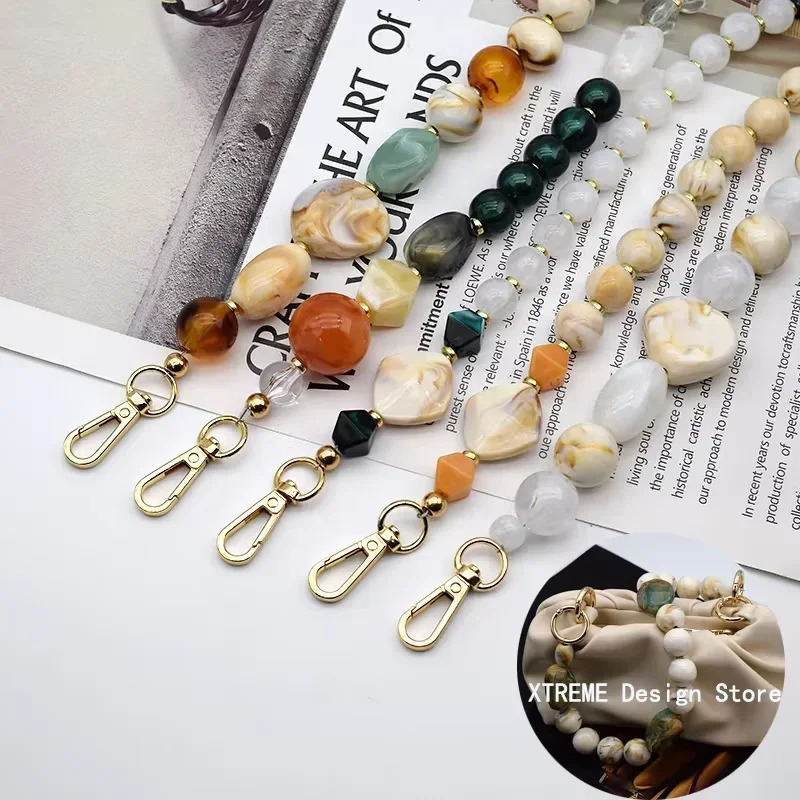 Woman Bag Accessory Black Beige Red Acrylic Resin Beads Parts Handcrafted Wristband Women Replacement Bag Handle Chain 251110