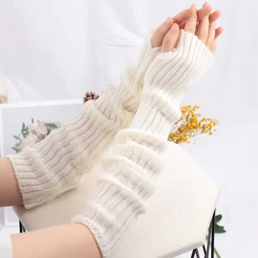 Winter Korean Style Knitted Warm Gloves for Women Punk Gothic Fingerless Sleeve Arm Gloves Soft Harajuku Girls Accessories L251110