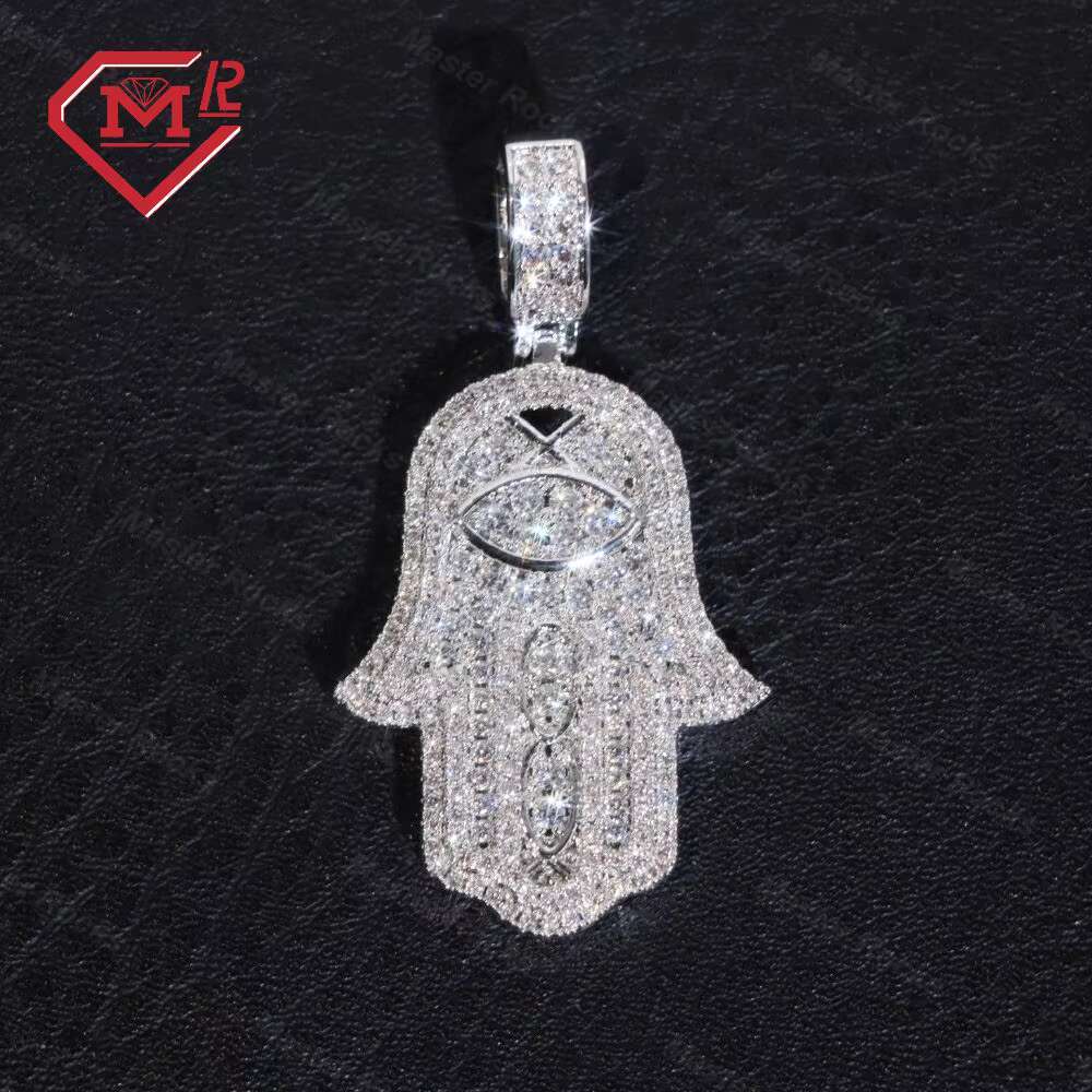 Hiphop Moissanite Pendant 925 Sterling Silver Hamsa Hand Iced Out VVS Custom Moissanite Pendant