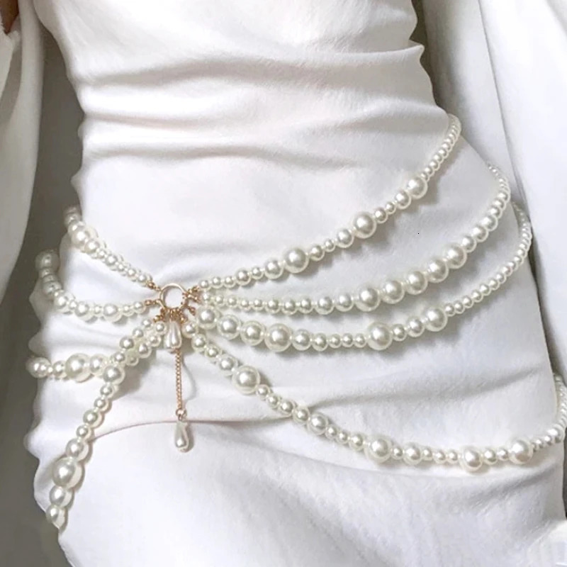 Y2K Jewelry Multilayer Pearl Waist Chain for Womens Fashion Retro Character Playing Body Accessories Sexy Party Accessorie Gift 250409
