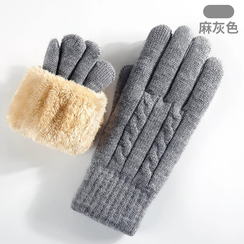 Womens Knitted Winter Gloves Double Layer Fleece Lined Thickened Warm Thermal Fashion Solid Color Touchscreen 251106