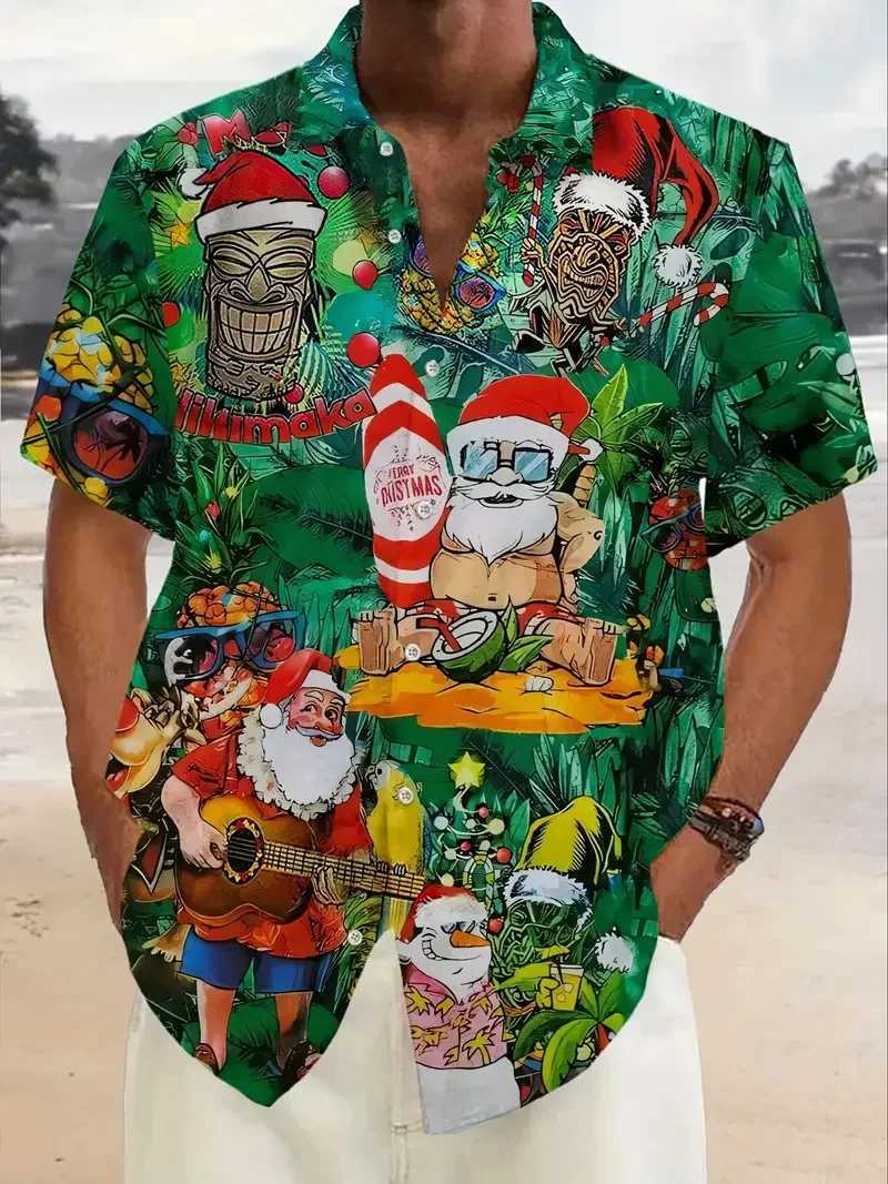 Mens Christmas Santa Beach Vacation Shirts 3D Print Casual Short Sve Button Up Hawaiian Shirts Blouse For Men ha Shirt Q251110