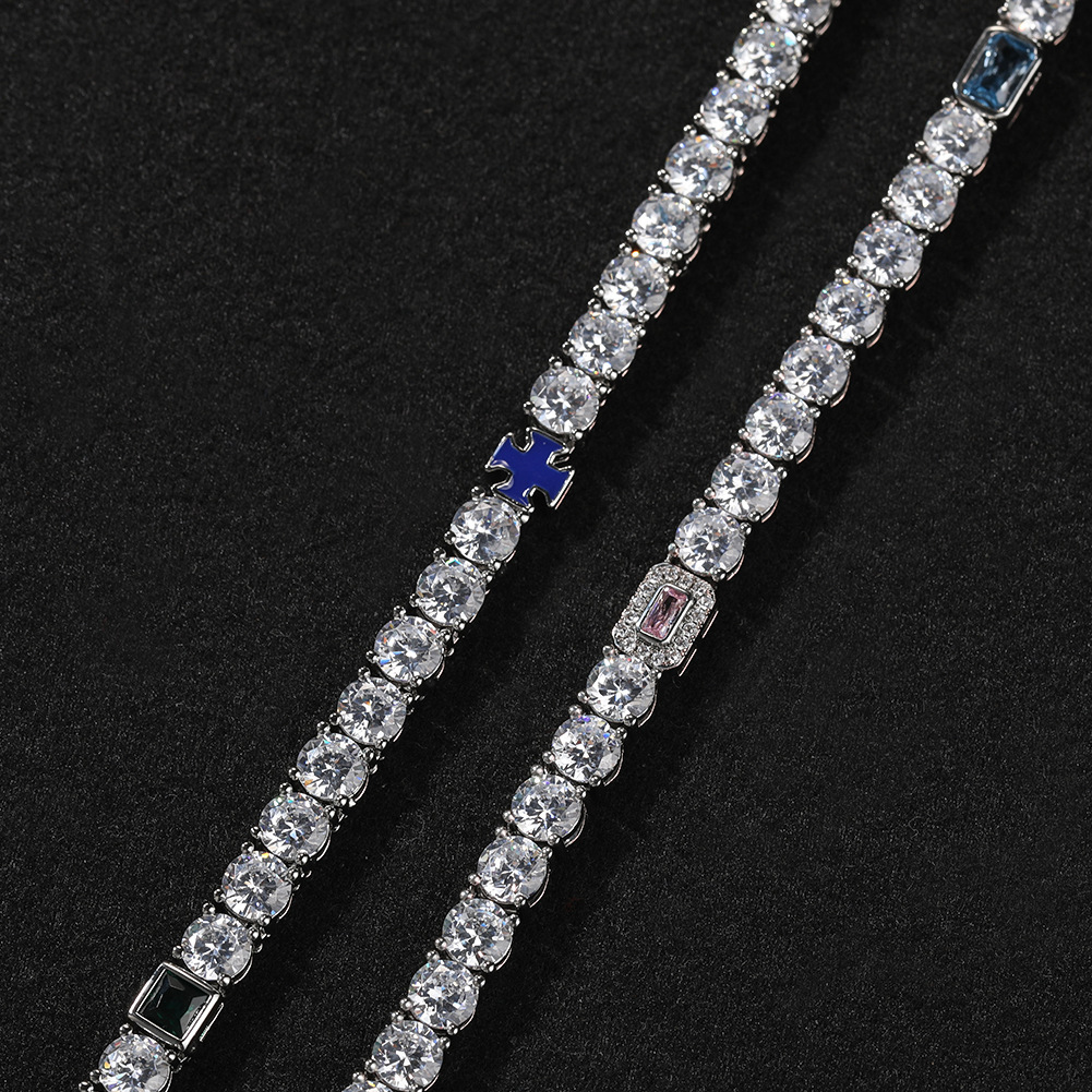 Hip Hop Full Colorful Cz Stones Opal Tennis Chain Necklace 14k Real Gold Plated Copper Bling Cubic Zircon Unisex Chains Party Rap Jewelry Accessories 