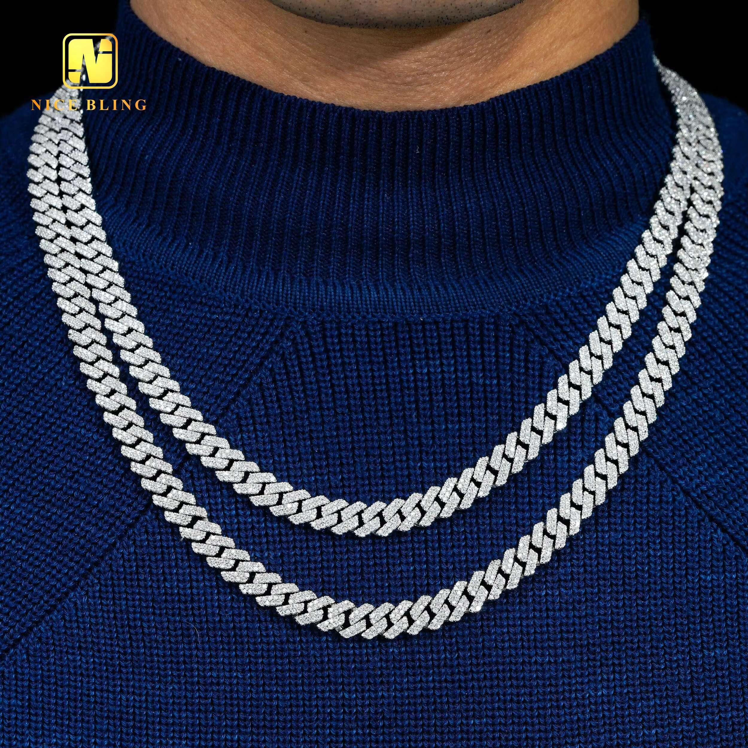 Cheap Price 2 Rows Silver Cuban Chains Hot Sale Moissanite Diamond Cuban Link 8mm Pendant Necklace Bracelet Hip Hop Jewelry