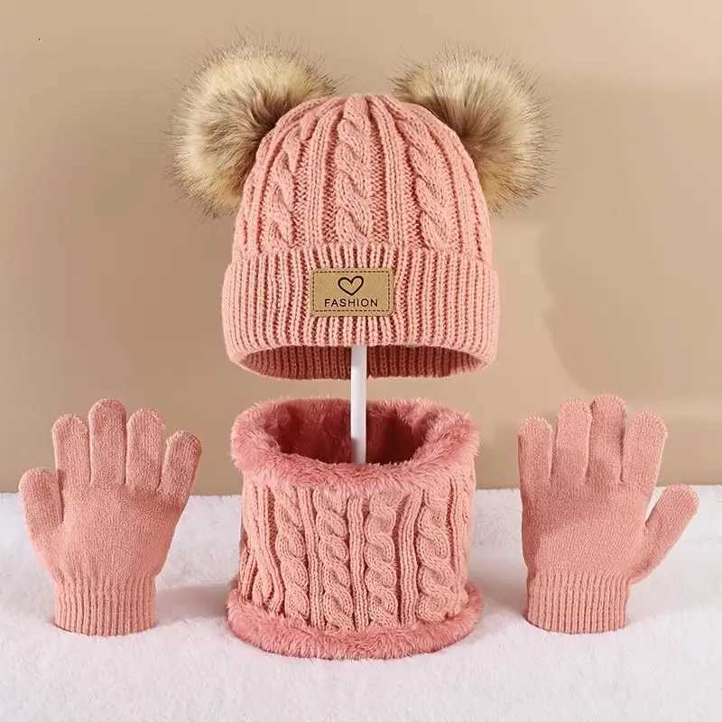 Toddler Kids Pom Decor Beanie Infinity Scarf Gloves Boys Girls Winter Warm SuitXJ251110